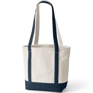 Land's End Canvas Tote Bag Cream Navy Size Large Pockets Personalized "Frankie"